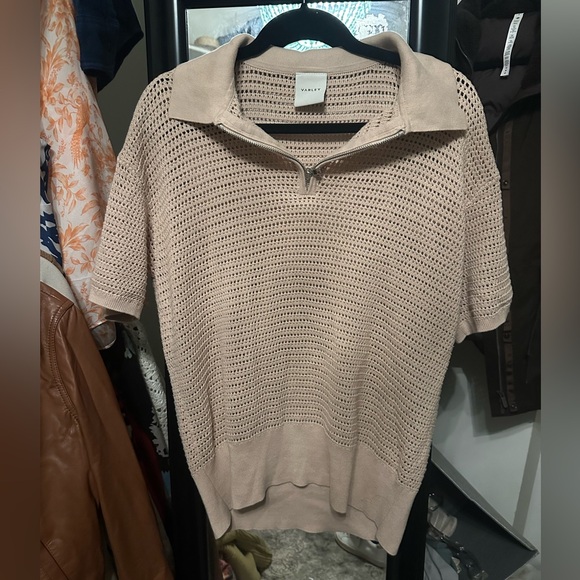 Varley Clayton Polo Knit Top Beige Neutral Quarter Zip Athleisure EUC Small - Picture 10 of 13